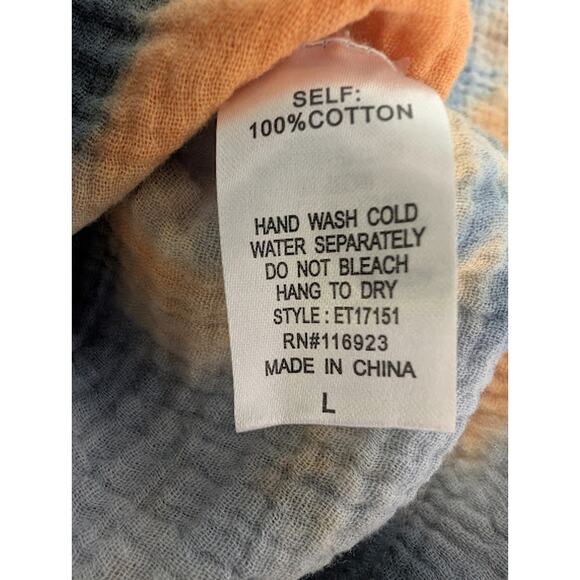 EASEL Womens 100% Cotton Tie Dye short sleeve gauzy tunic Shirt size Large NWT - Picture 7 of 7